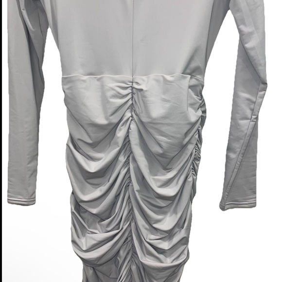 ALEX PERRY Presley dress midi grey silver 14 ruched stretch knit formal NWT NEW - Picture 11 of 15